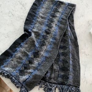 Missoni blue, black, white and grey fringed scarf
